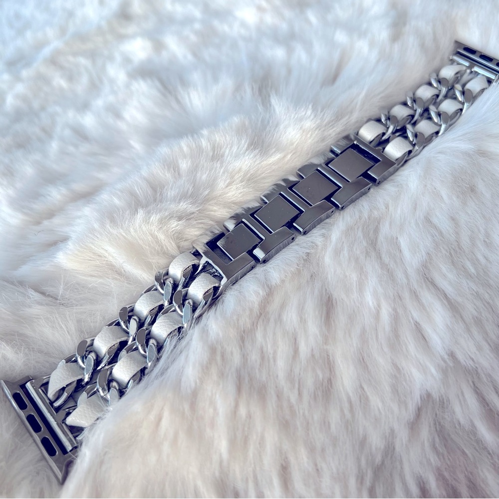 Apple Watch Silver and White Woven Leather Band 38/40/41mm